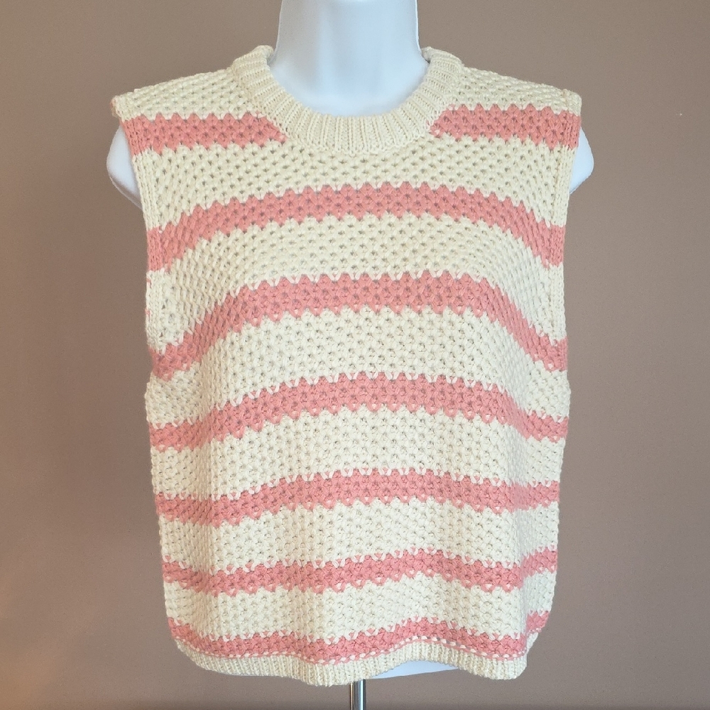 LA MIEL Cream and Pink Striped Knit Top